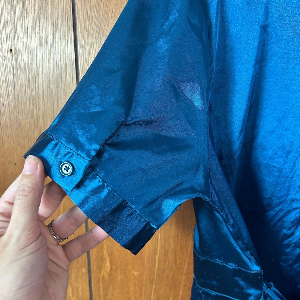 Vintage‎ Forever 21 Teal Y2K Pleated Ruched V Neck Short Sleeve Top Babydoll - Picture 8 of 8